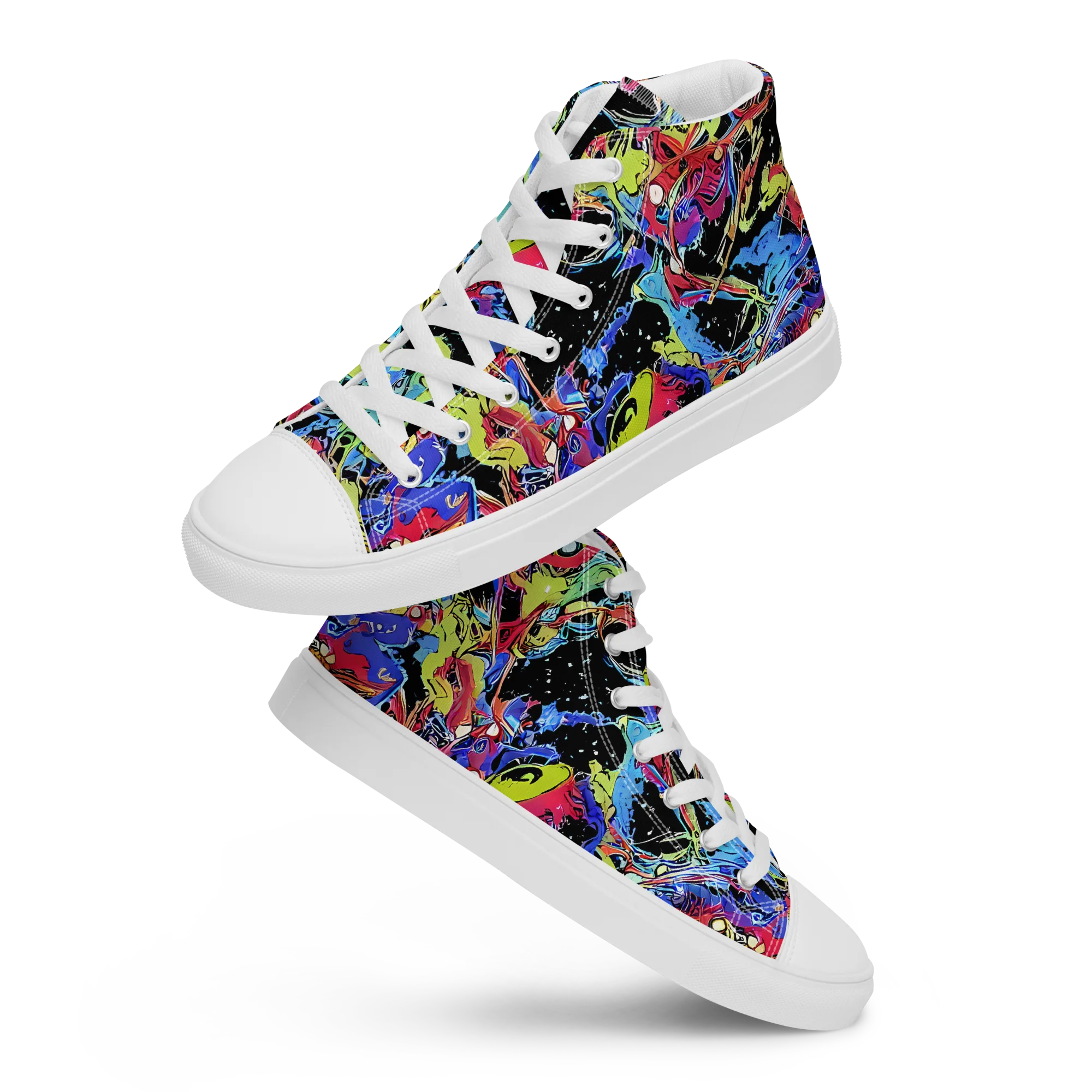 Neon Chaos on Women's High Top Canvas Shoes — Front