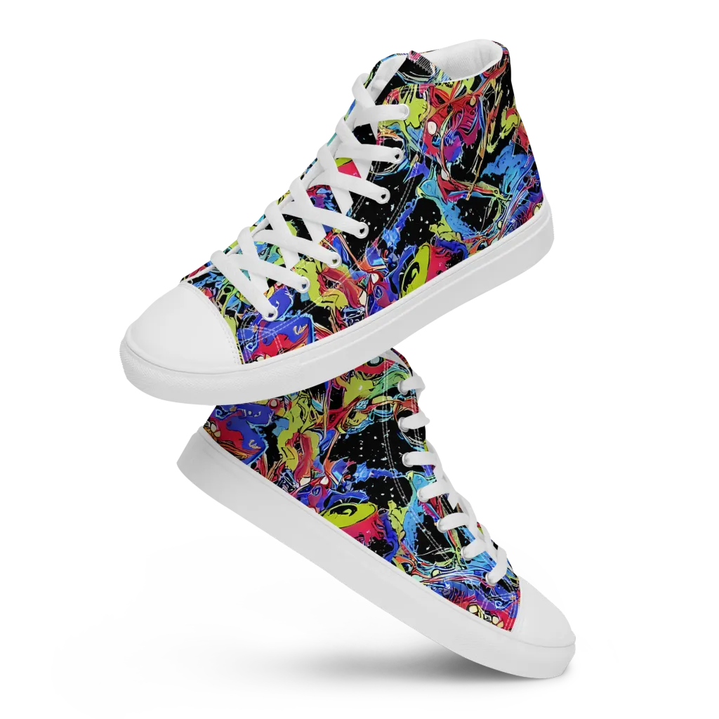 Neon Chaos on Women's High Top Canvas Shoes — Front
