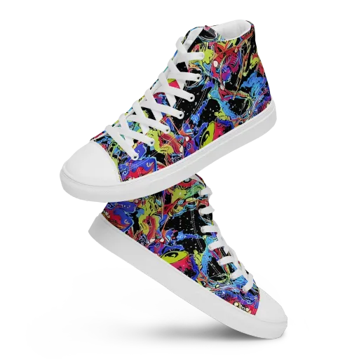 Neon Chaos on a Women's High Top Canvas Shoes