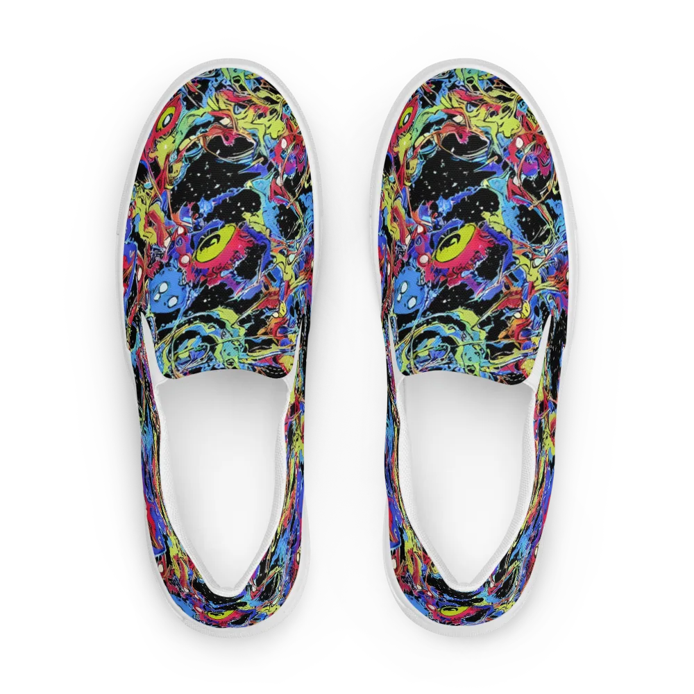 Neon Chaos on Men's Slip-On Canvas Shoes — Front