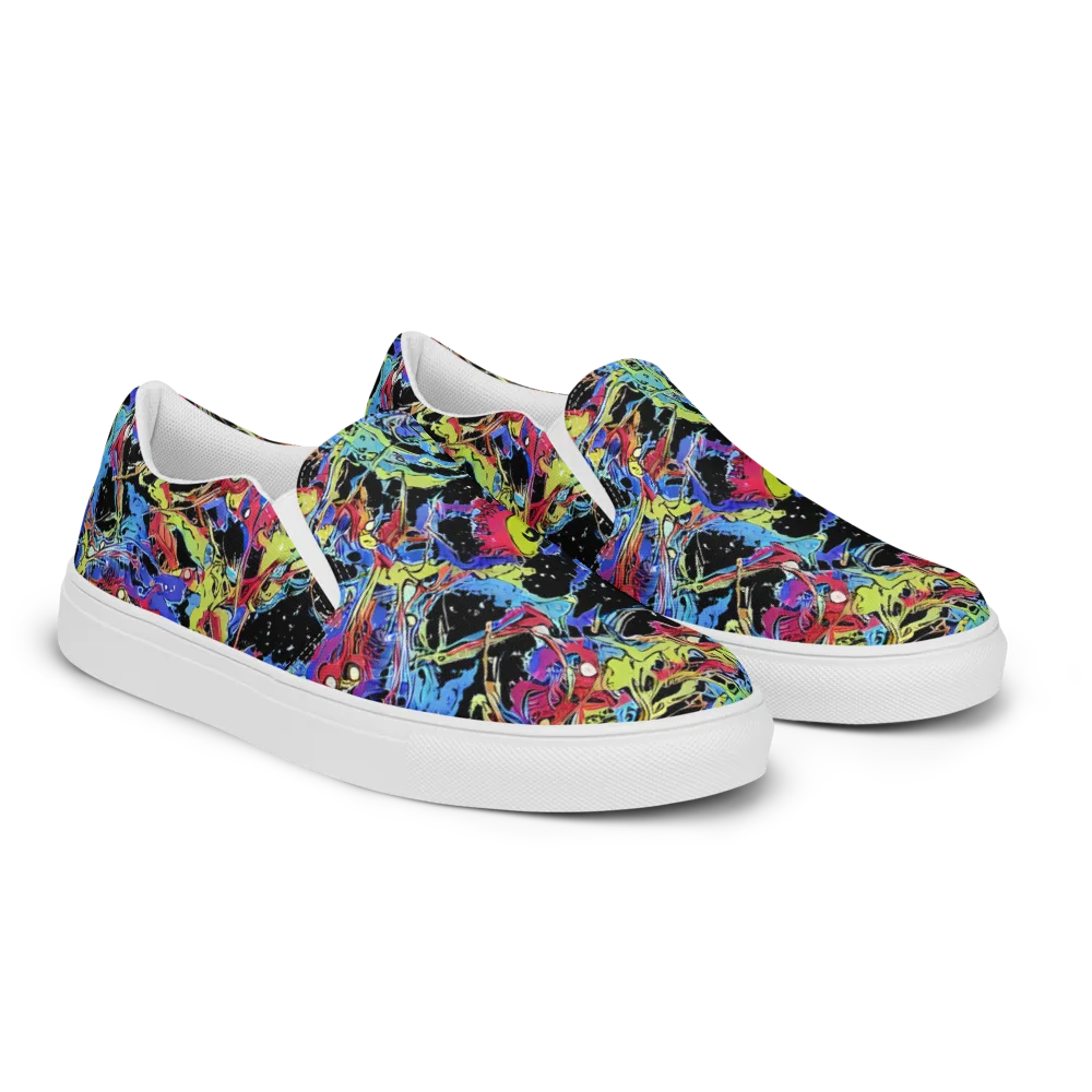 Neon Chaos on Men's Slip-On Canvas Shoes — Right Front