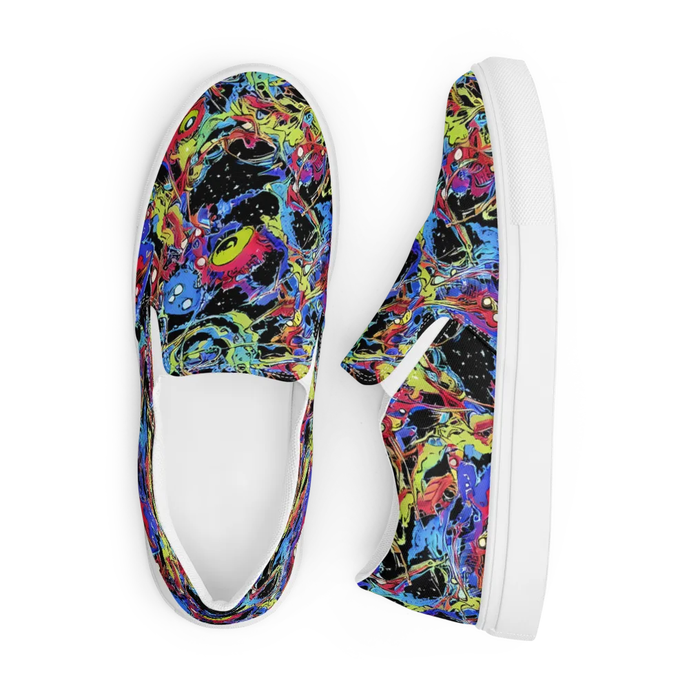 Neon Chaos on Men's Slip-On Canvas Shoes — Front