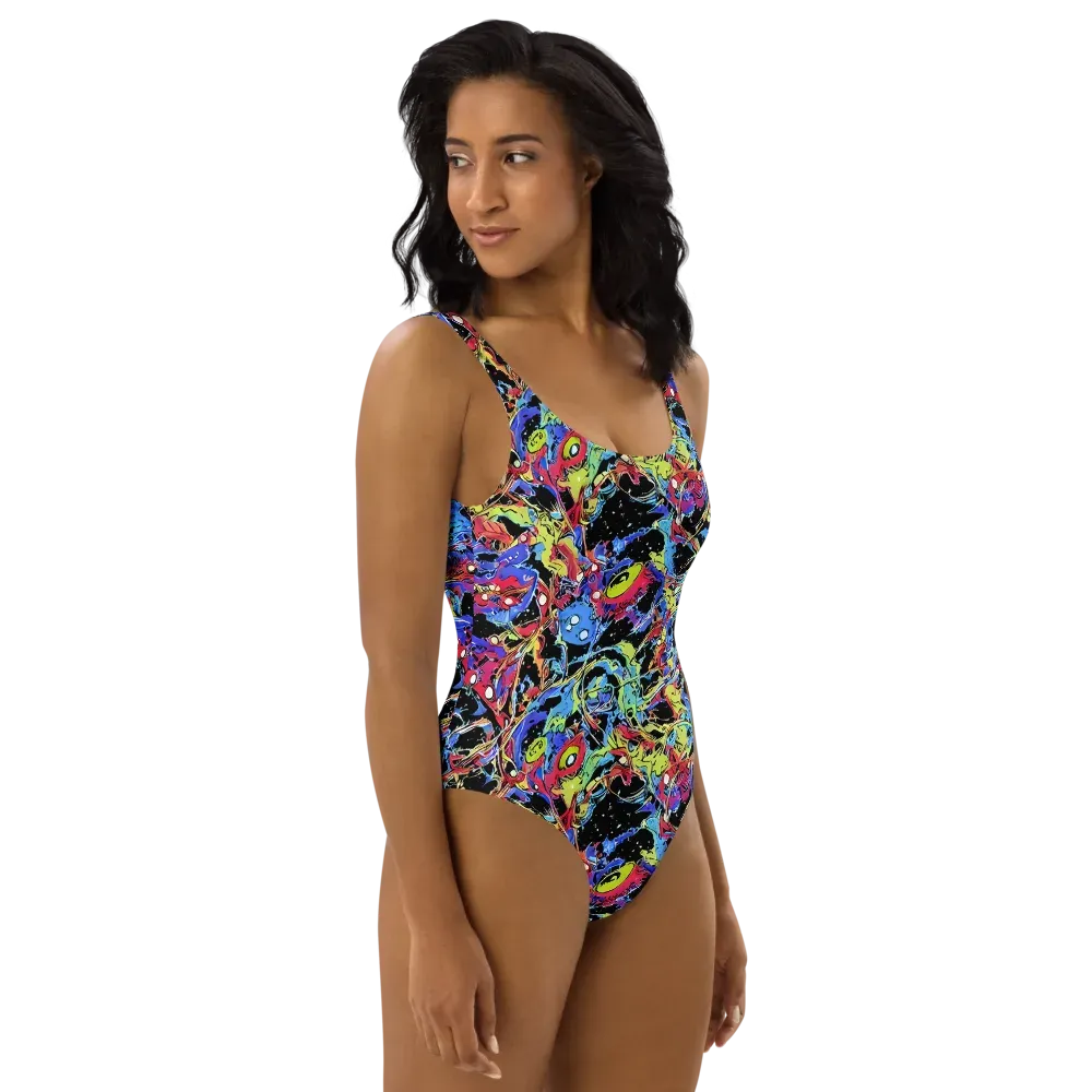 Neon Chaos on One-Piece Swimsuit — Right