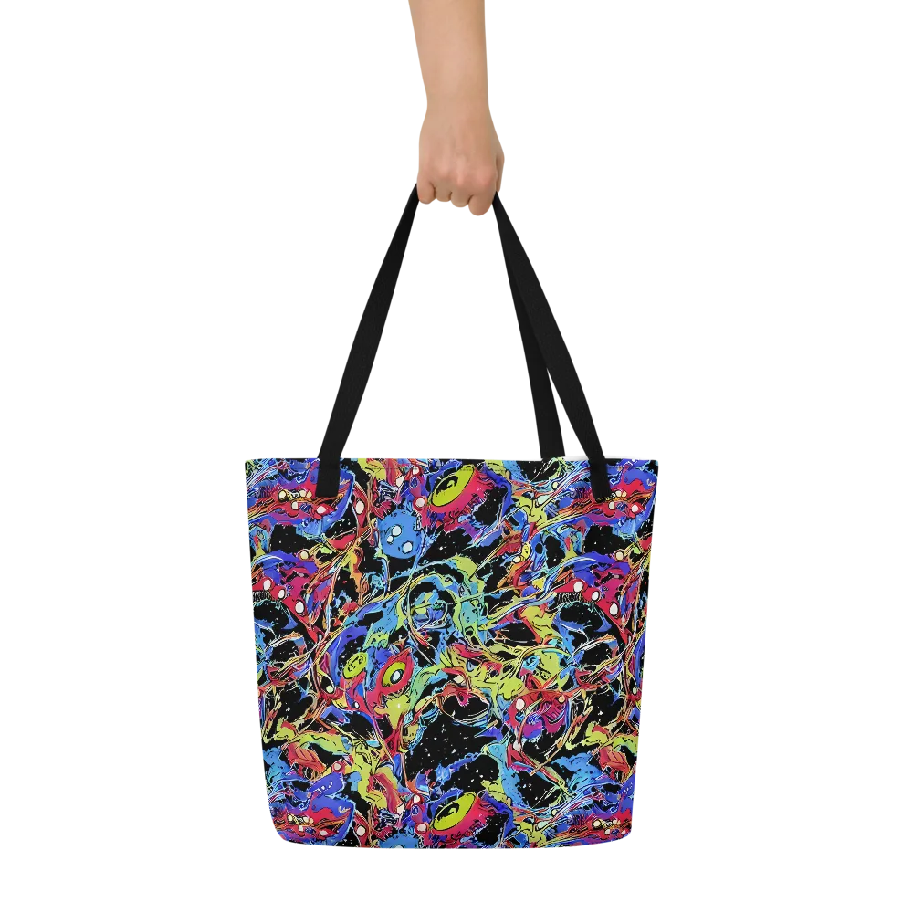 Neon Chaos on Large Tote Bag W/ Pocket — Front