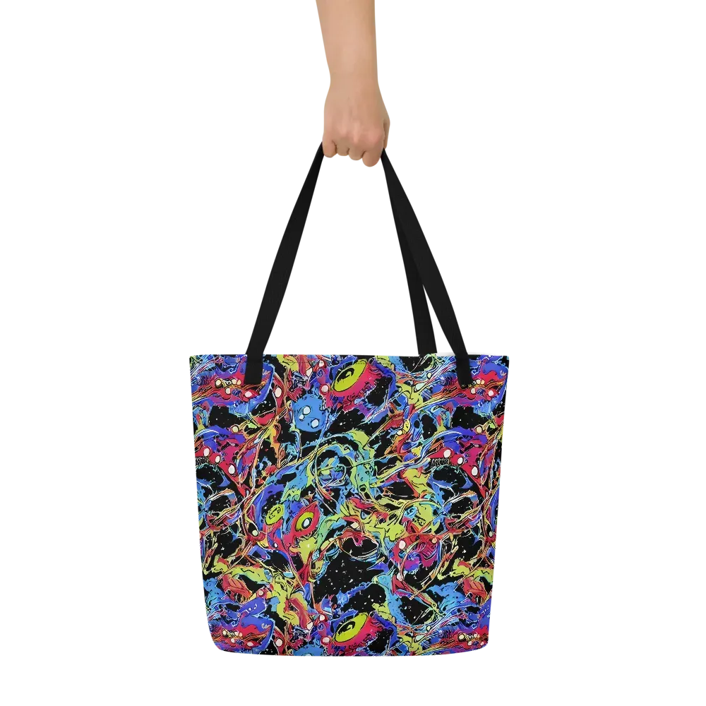 Neon Chaos on Large Tote Bag W/ Pocket — Front