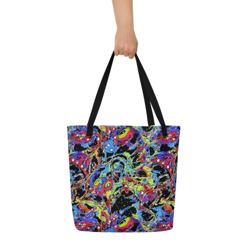 Neon Chaos on a Large Tote Bag W/ Pocket