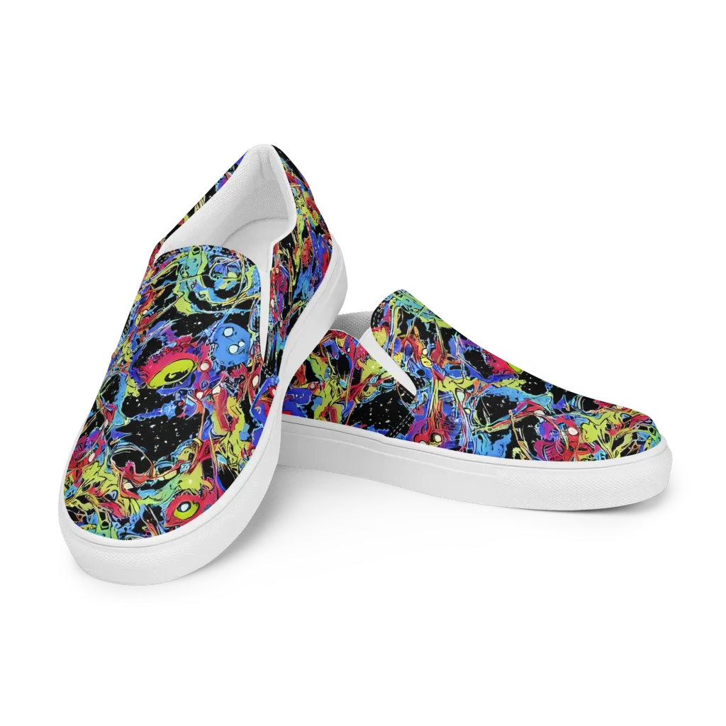 Neon Chaos on Women's Slip-On Canvas Shoes — Left Front