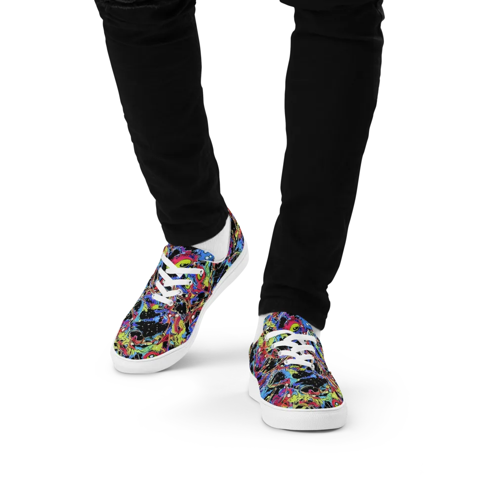 Neon Chaos on Men's Lace-Up Canvas Shoes — Front