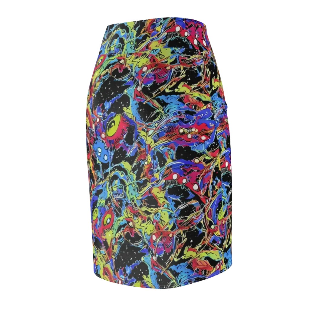 Neon Chaos on Pencil Skirt — Back Side