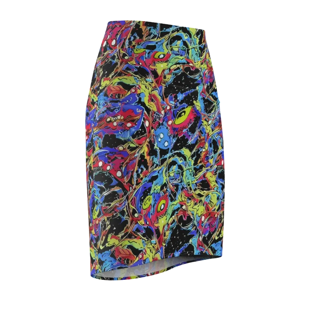 Neon Chaos on Pencil Skirt — Front Side