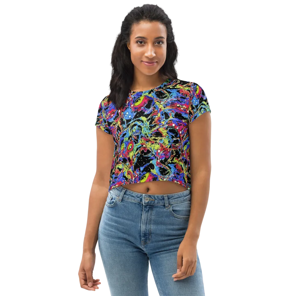 Neon Chaos on Crop Tee — Front