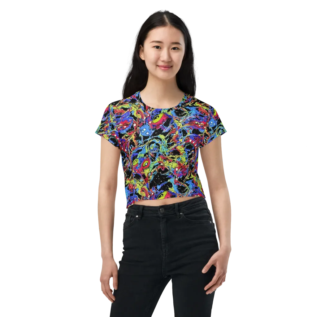 Neon Chaos on Crop Tee — Front