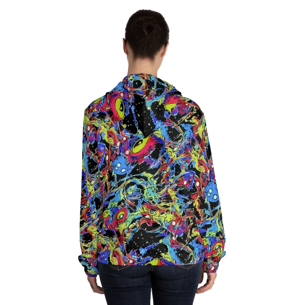 Neon Chaos on Women's Full-Zip Hoodie — Back On Person