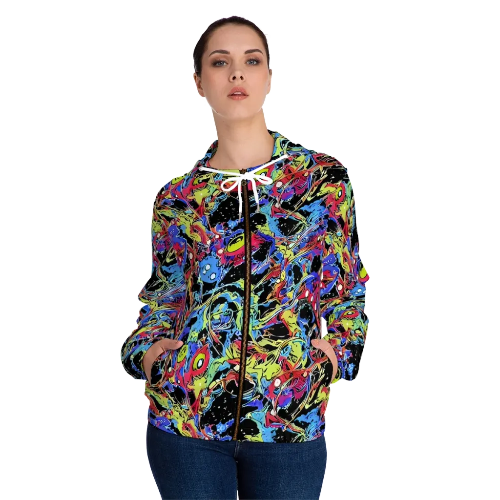 Neon Chaos on Women's Full-Zip Hoodie — Front On Person
