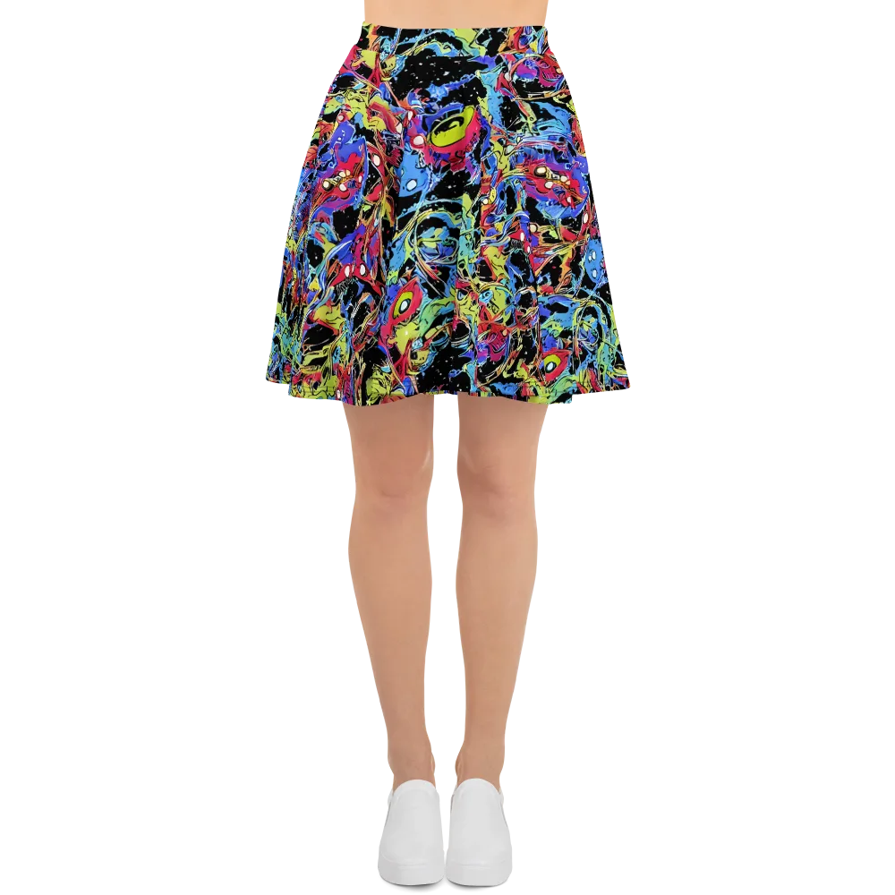 Neon Chaos on Skater Skirt — Front