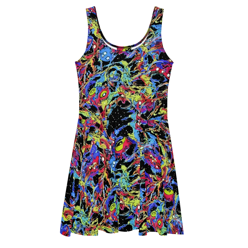 Neon Chaos on Skater Dress — Front