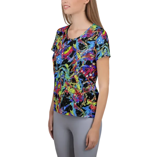 Neon Chaos on a Women's Athletic T-Shirt