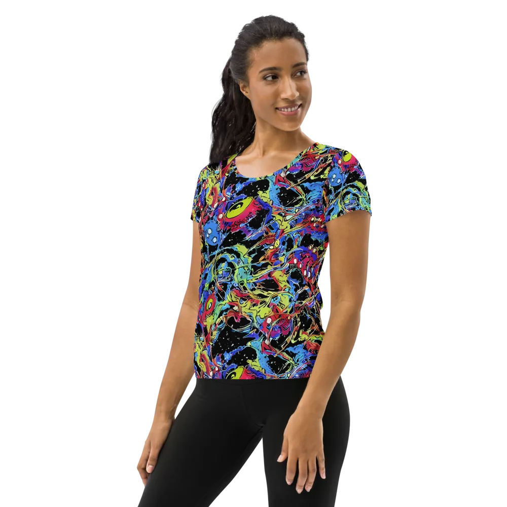 Neon Chaos on Women's Athletic T-Shirt — Left
