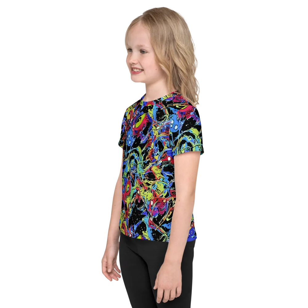 Neon Chaos on Kids Crew Neck T-Shirt — Left