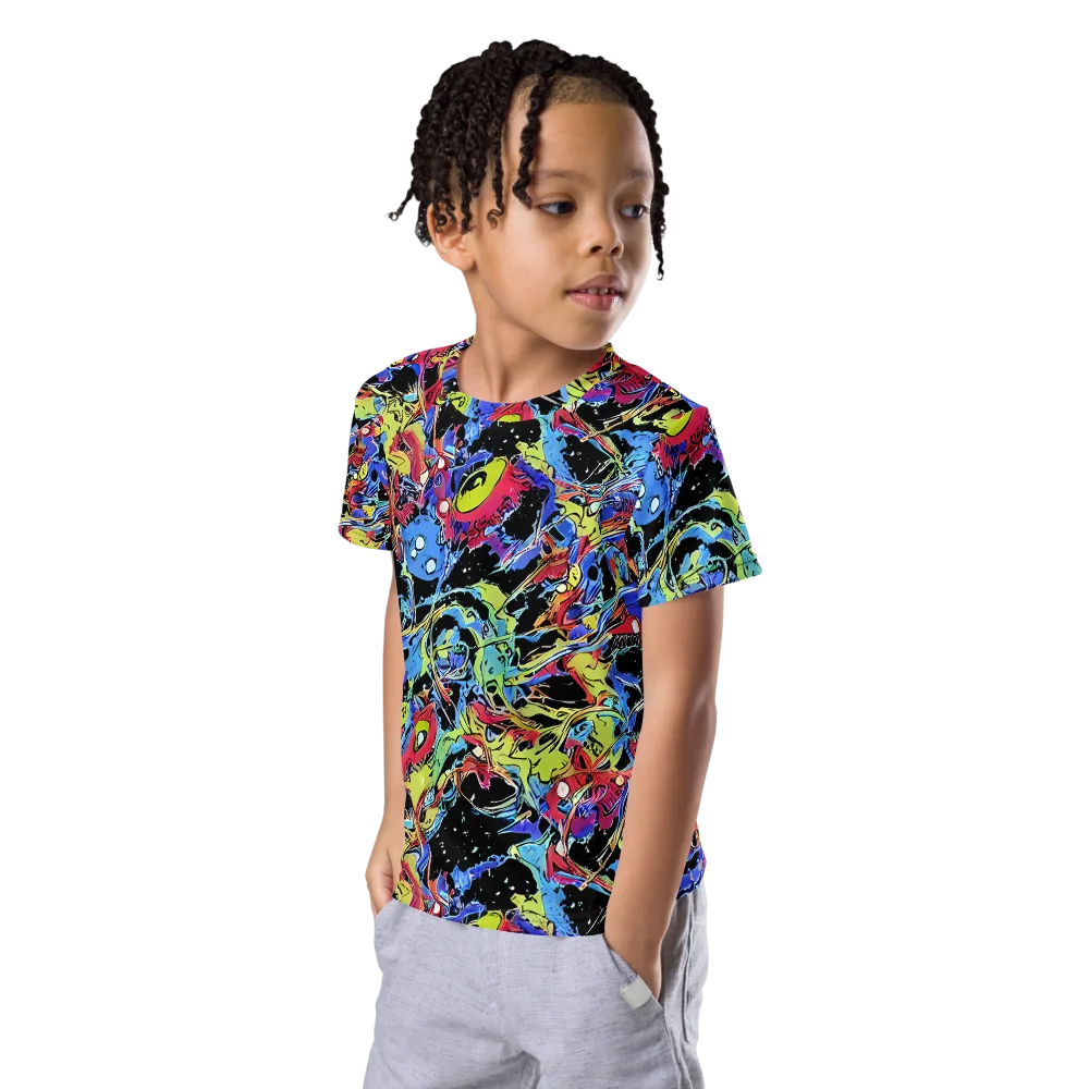 Neon Chaos on Kids Crew Neck T-Shirt — Left Front