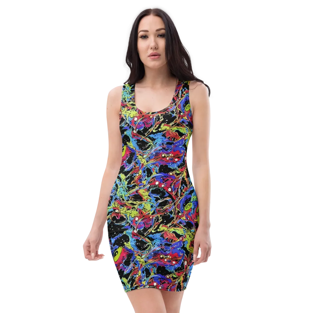 Neon Chaos on Bodycon Dress — Front