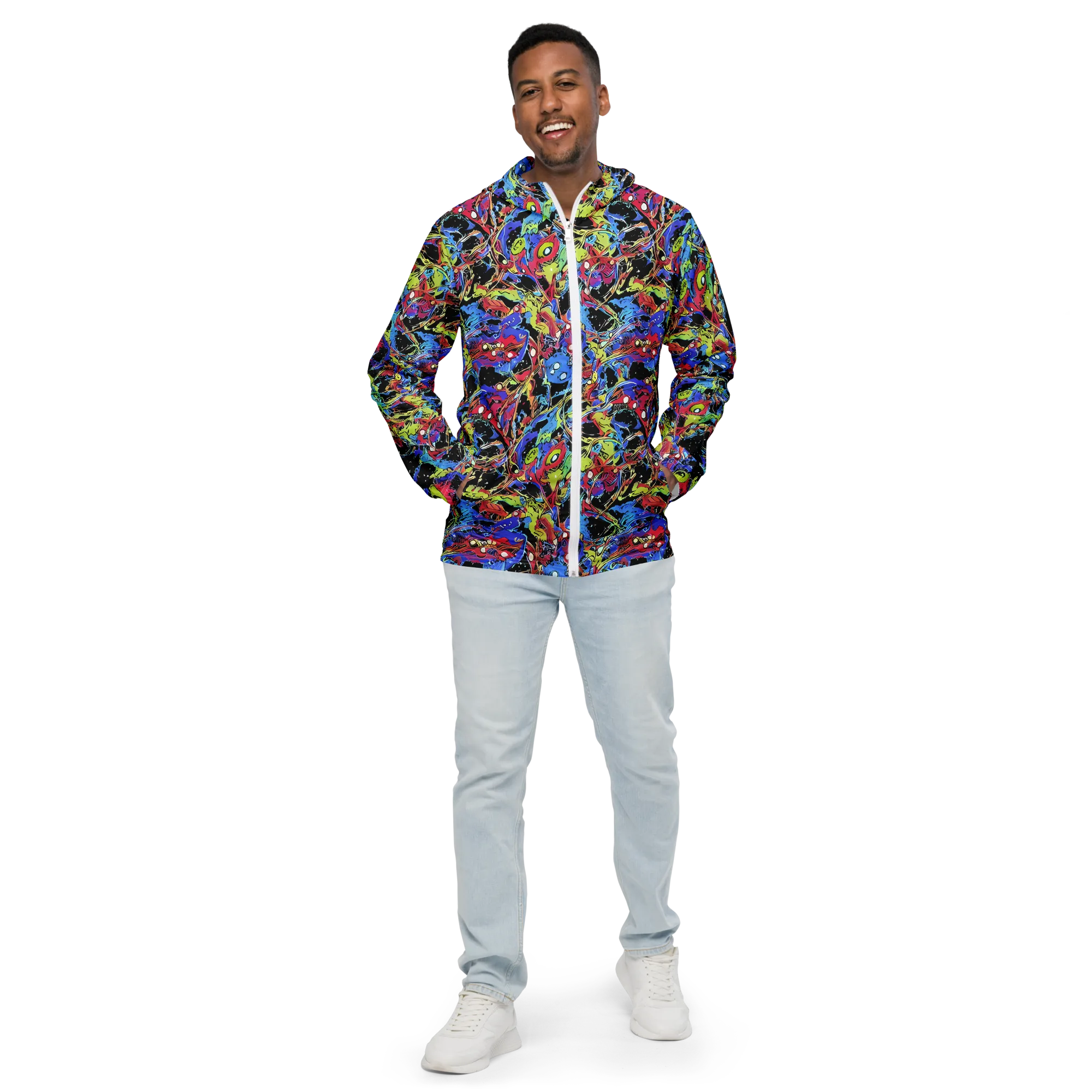 Neon Chaos on Men's Windbreaker — Front
