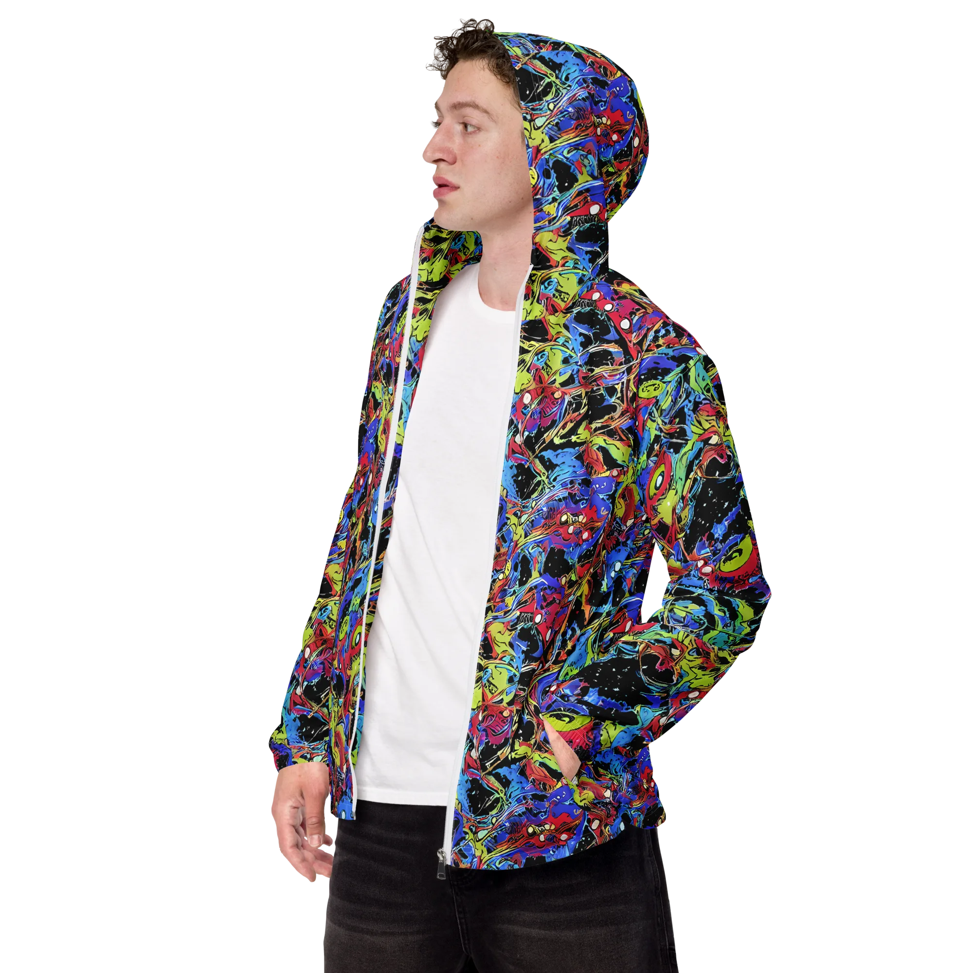 Neon Chaos on Men's Windbreaker — Left Front