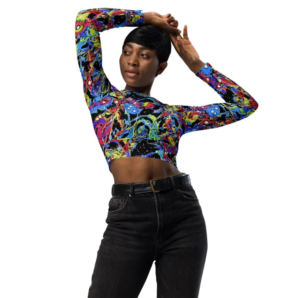 Neon Chaos on Long Sleeve Crop Top — Front