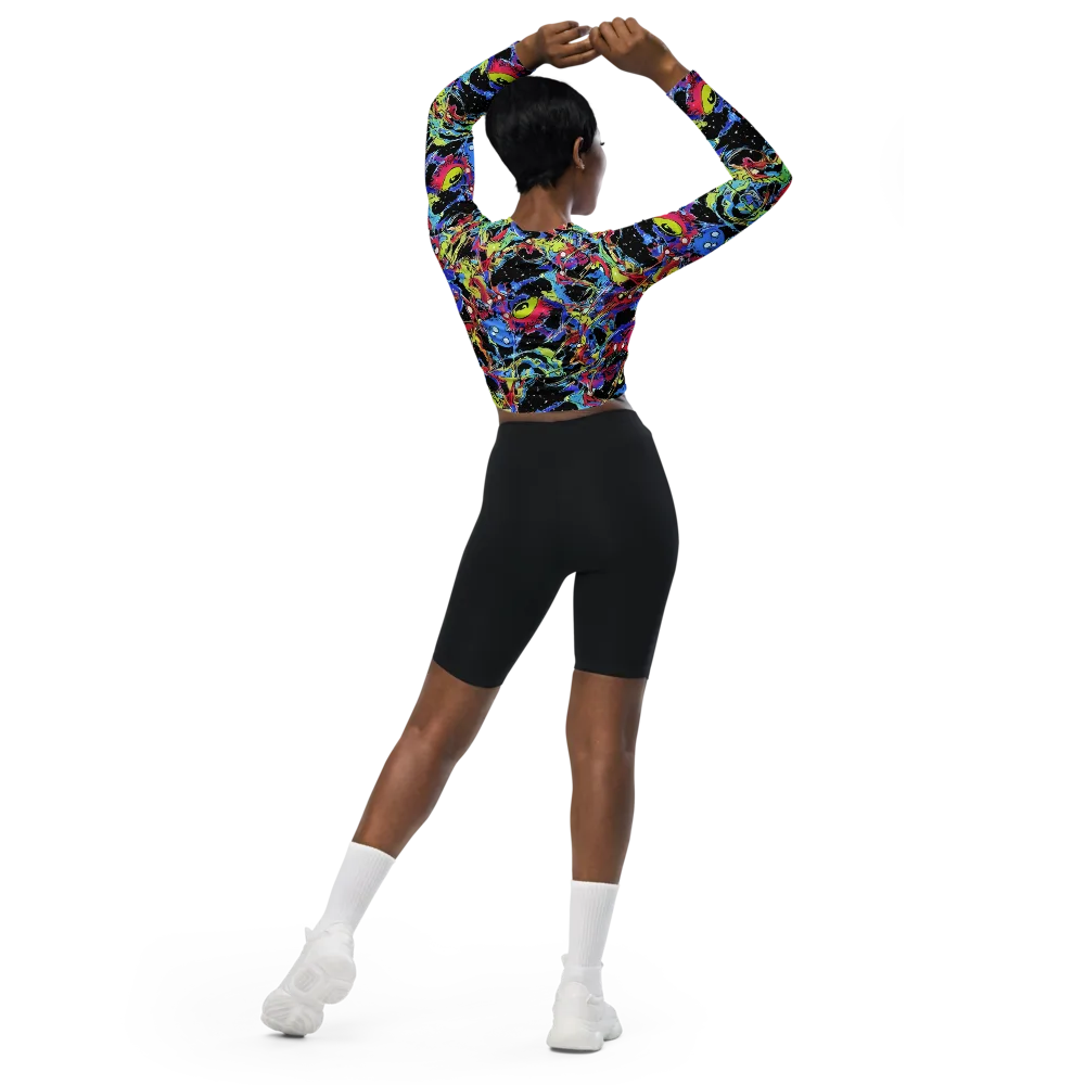 Neon Chaos on Long Sleeve Crop Top — Back