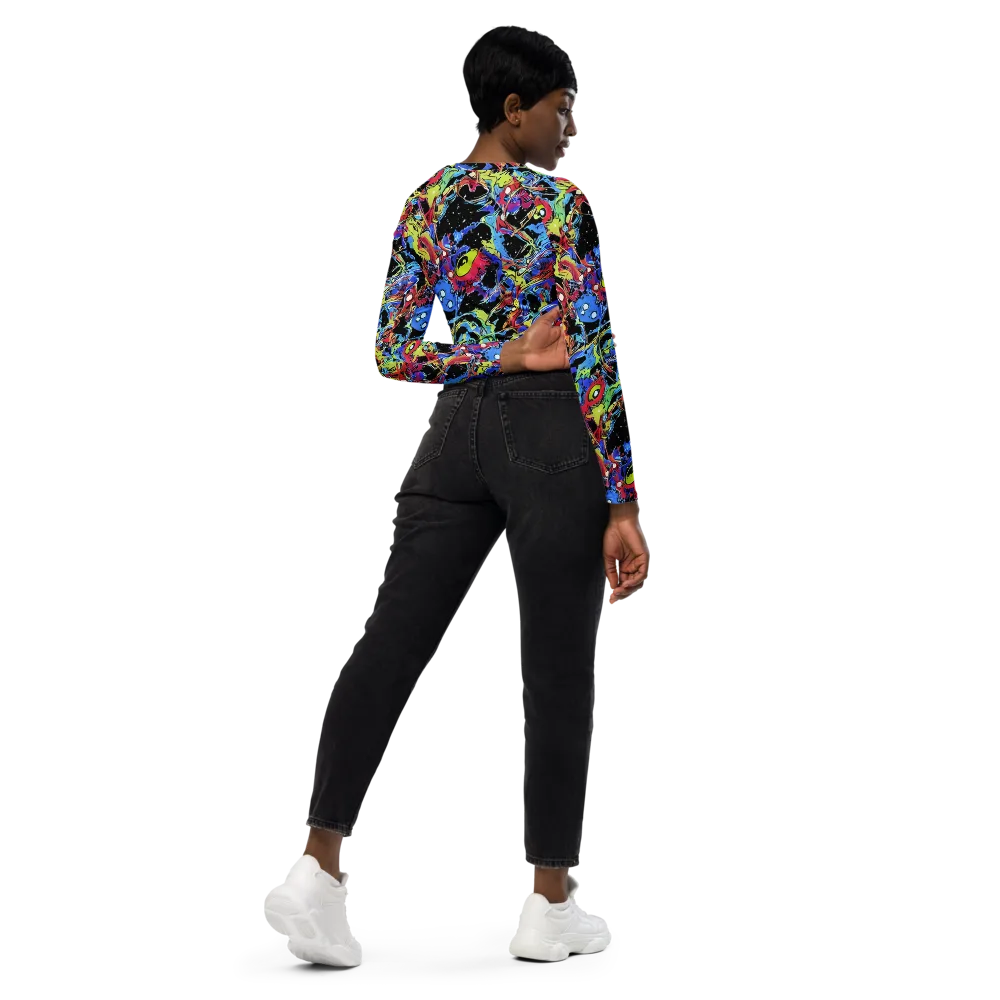 Neon Chaos on Long Sleeve Crop Top — Right Back