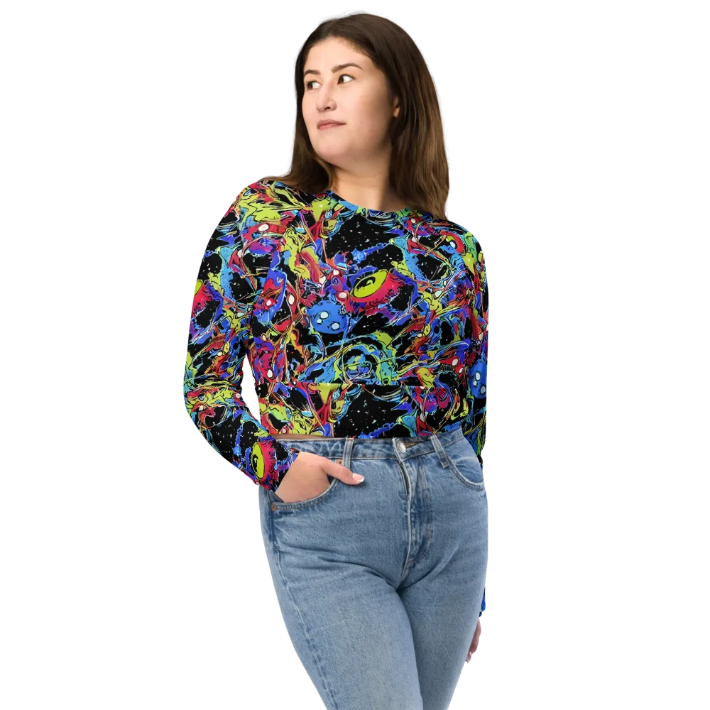 Neon Chaos on Long Sleeve Crop Top — Front