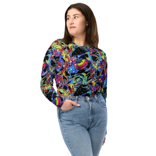 Neon Chaos on a Long Sleeve Crop Top