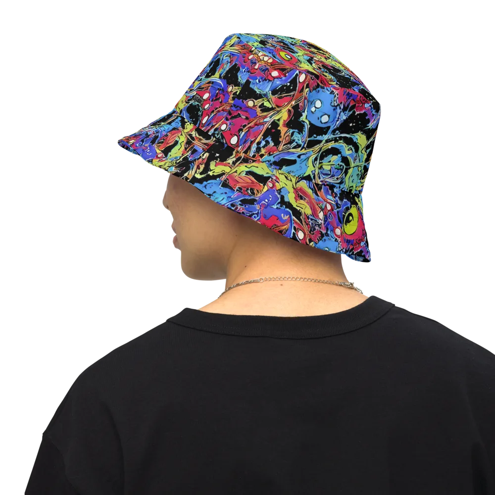 Neon Chaos on Reversible Bucket Hat — Back Inside