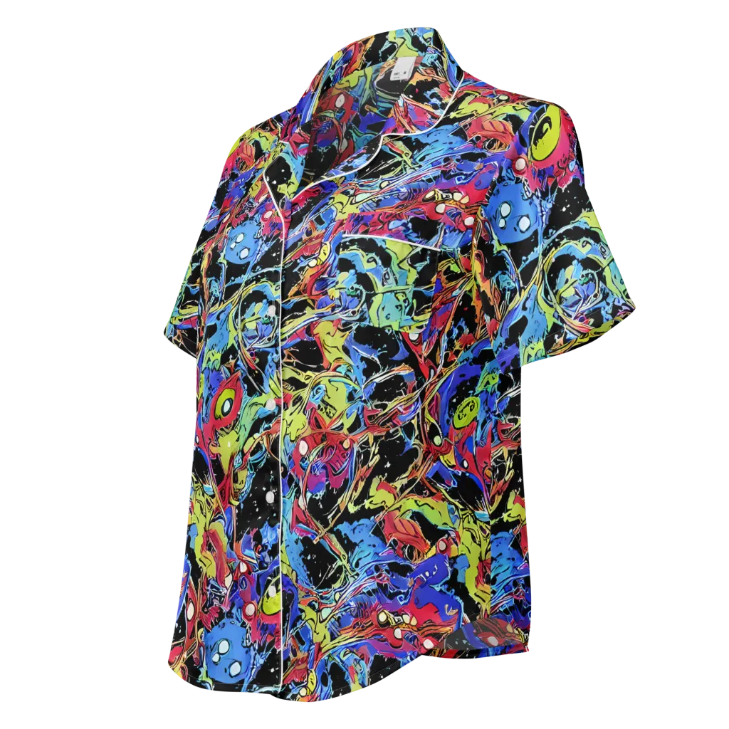 Neon Chaos on Women's Short Sleeve Pajama Top — Left Front
