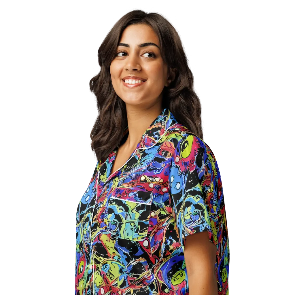 Neon Chaos on Women's Short Sleeve Pajama Top — Left Front