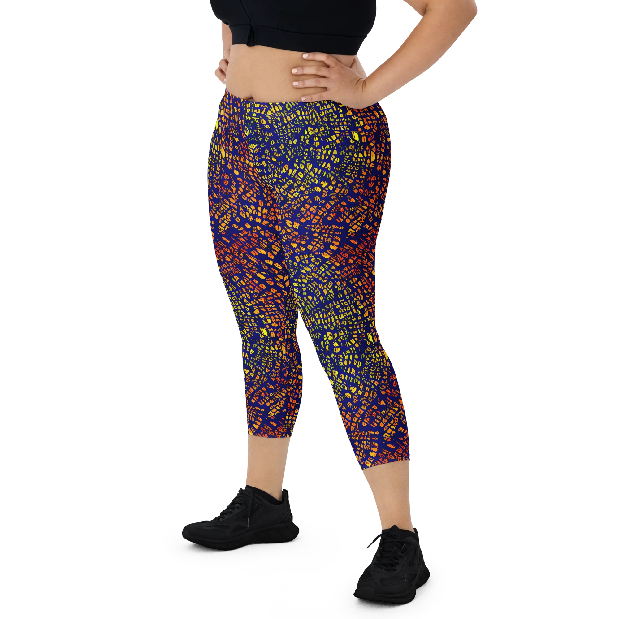 Midnight Shards on Capri Leggings — Front