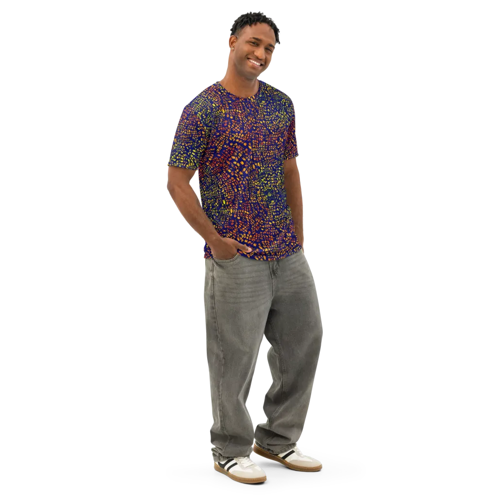 Midnight Shards on Men's Cotton Crew Neck T-Shirt — Right Front