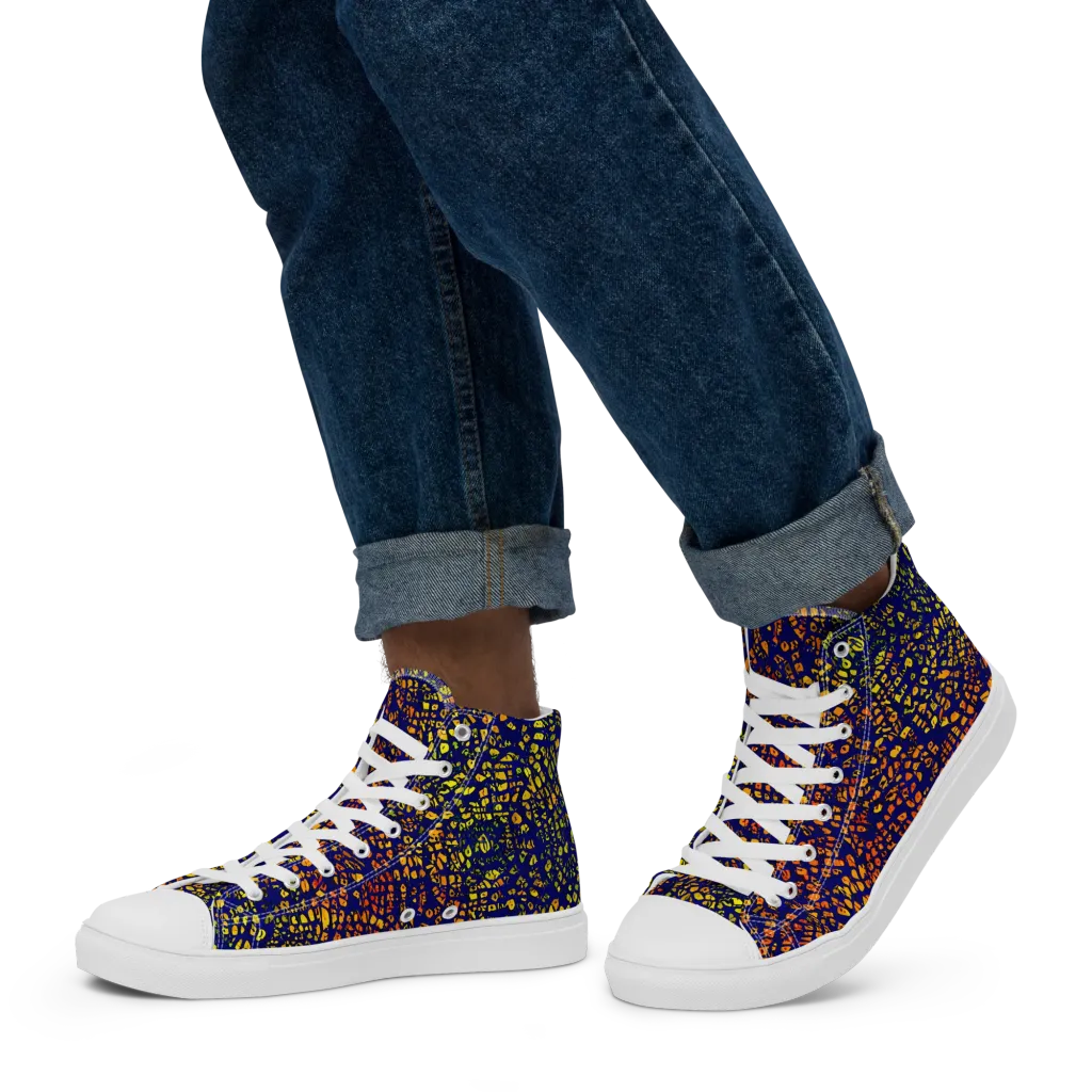 Midnight Shards on Men's High Top Canvas Shoes — Left