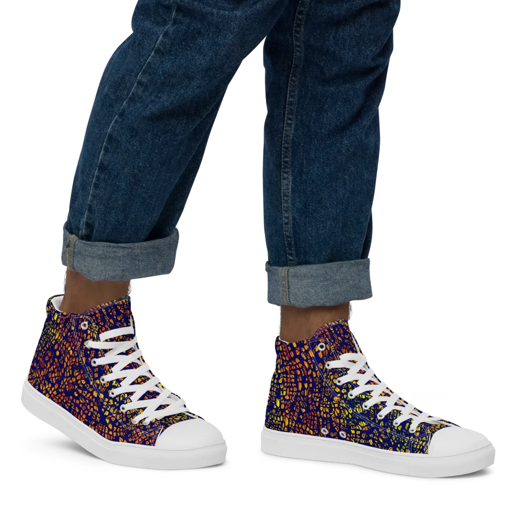 Midnight Shards on Men's High Top Canvas Shoes — Right