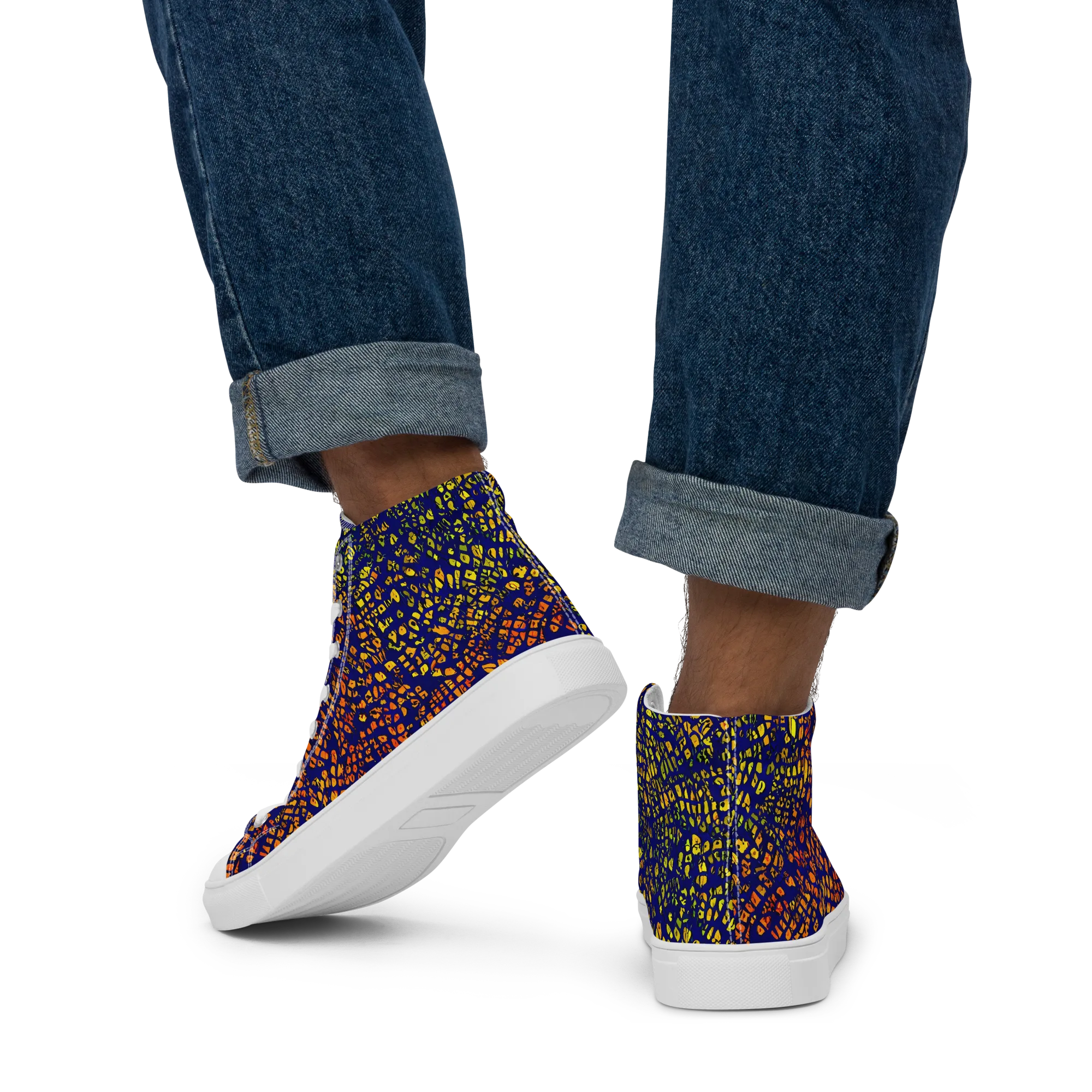 Midnight Shards on Men's High Top Canvas Shoes — Back