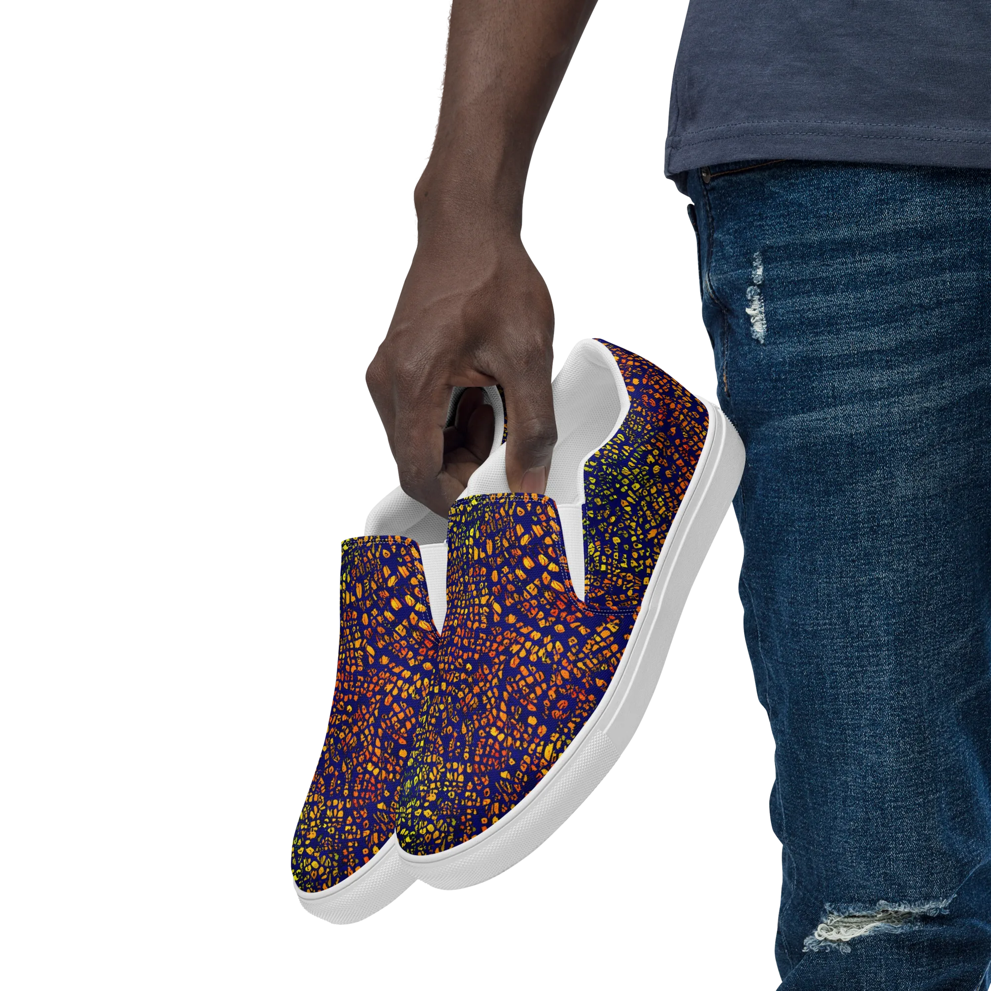 Midnight Shards on Men's Slip-On Canvas Shoes — Left Front