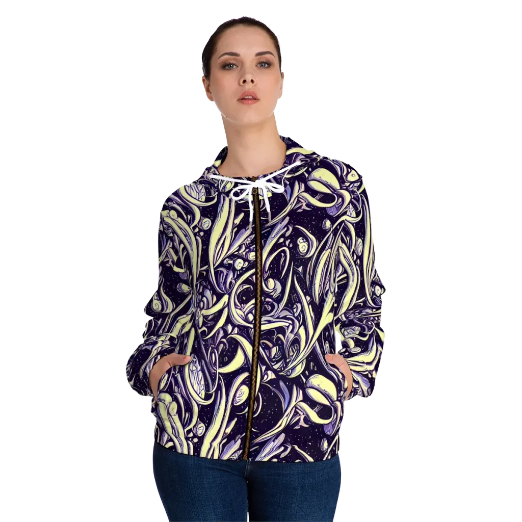 Ivory Orbit on Women's Full-Zip Hoodie — Front On Person