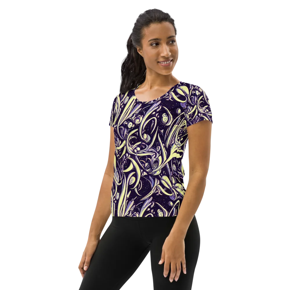 Ivory Orbit on Women's Athletic T-Shirt — Left