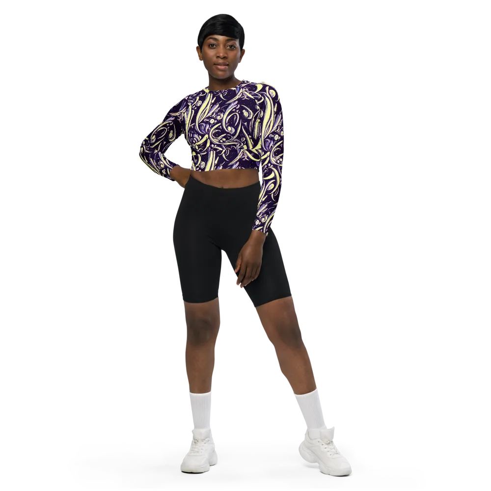 Ivory Orbit on Long Sleeve Crop Top — Front