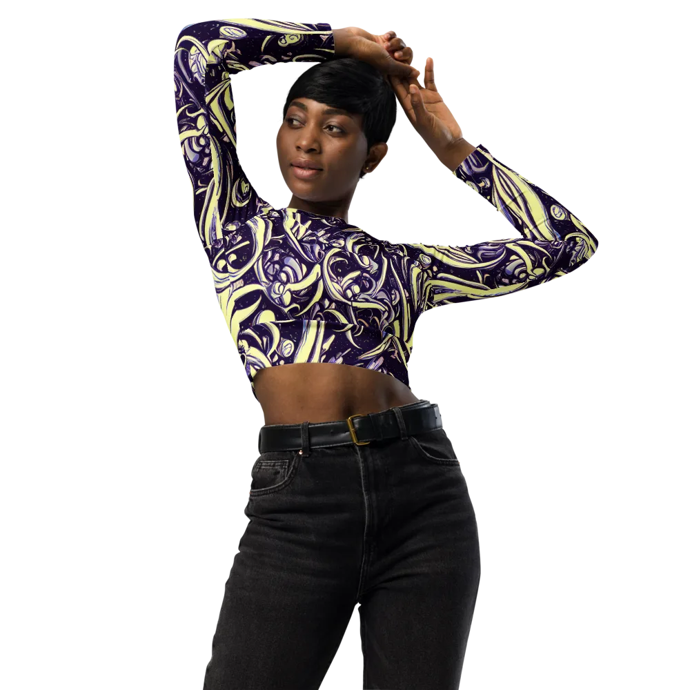 Ivory Orbit on Long Sleeve Crop Top — Front