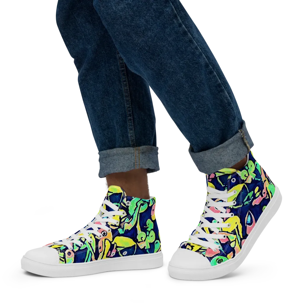 Abyssal Pop on Men's High Top Canvas Shoes — Left