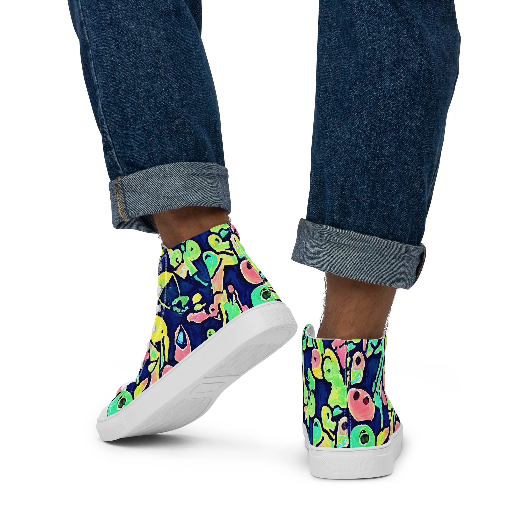 Abyssal Pop on Men's High Top Canvas Shoes — Back