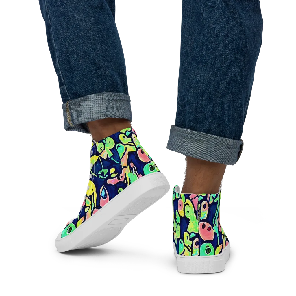 Abyssal Pop on Men's High Top Canvas Shoes — Back