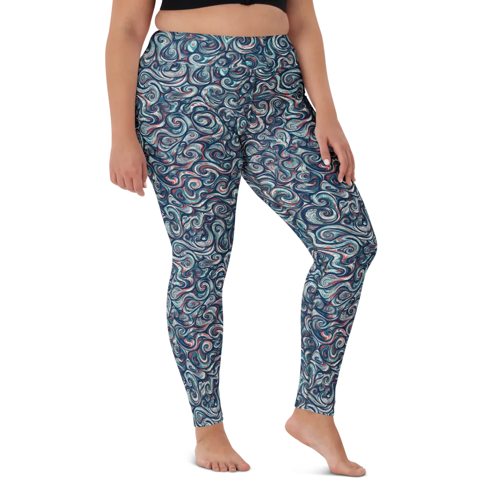 Indigo Vortex on Yoga Leggings — Front