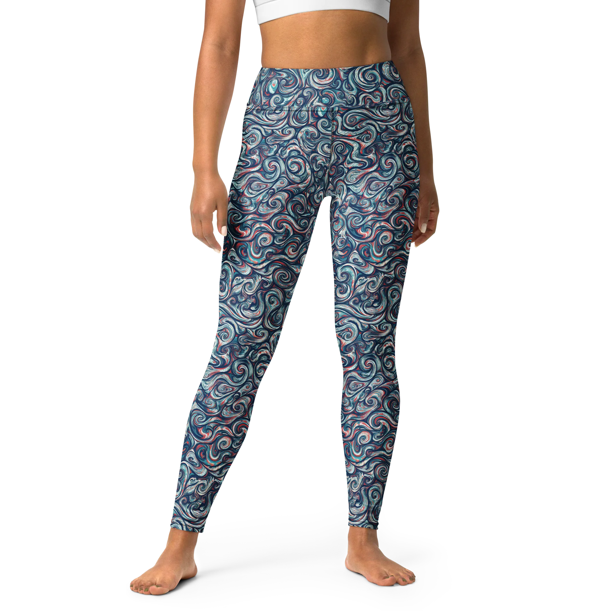 Indigo Vortex on Yoga Leggings — Front